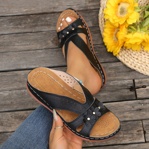 Julianna | Orthopädische Damen-Sandalen mit Keilabsatz und Blumenmuster