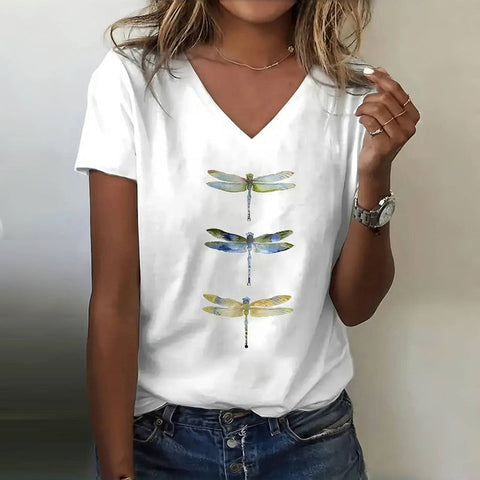 Ginny | Bedrucktes Lässiges Libellen-T-Shirt