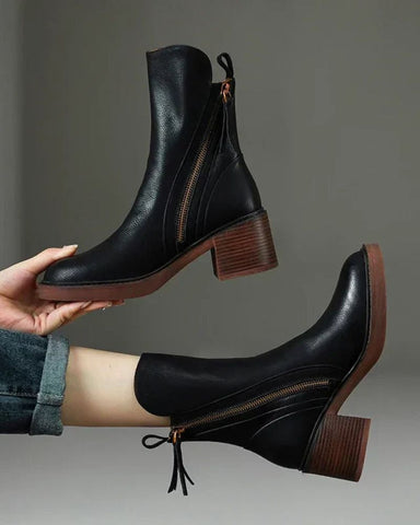 Lilith | Schwarze Lederstiefel Damen - Bequeme Stiefel mit Absatz für Fashion Trends