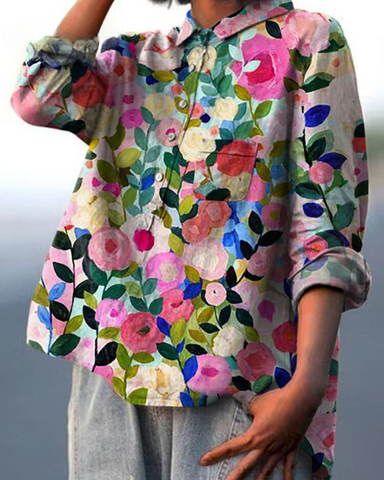 Iker | Bluse aus Baumwolle und Leinen mit Blumenprint