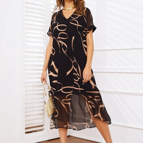 Juna | Fließendes Maxikleid mit V-Ausschnitt und Print