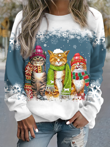 Winterzauber | Stylisches Wintertop Damen - Warmes Oberteil mit Schneekatzen-Muster