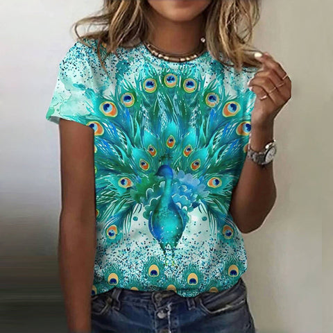 Valerie | Vintage Pfauen-Print T-Shirt