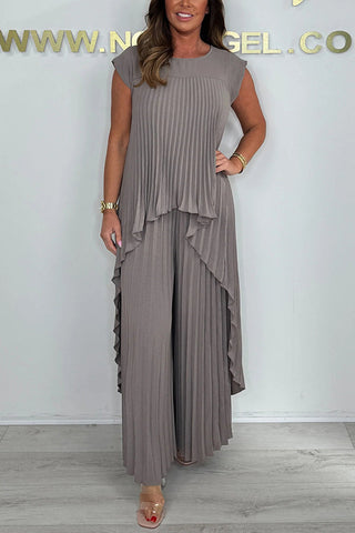 Emery | Plissierter Top mit kurzen Ärmeln und weite Hose