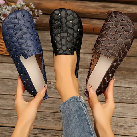 Makenna | Damen-Oxford-Ballerinas mit Blumenausschnitt und orthopädischen Einlagen