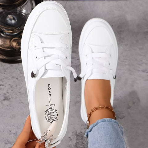 Harrison |  Damen weiße flache orthopädische Schnürschuhe - atmungsaktives weiches Fußbett