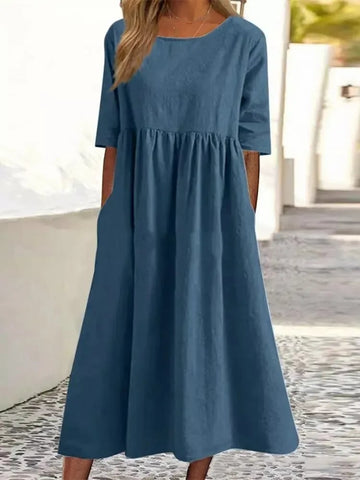 Neri | Baumwollkleid mit Rundhalsausschnitt und Taschen