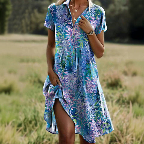 Ivana | Vintage Blattdruck-Kleid