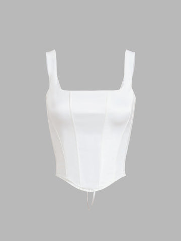 Mia | Elfenbeinfarbenes Glow Tied Crop Korsett-Top