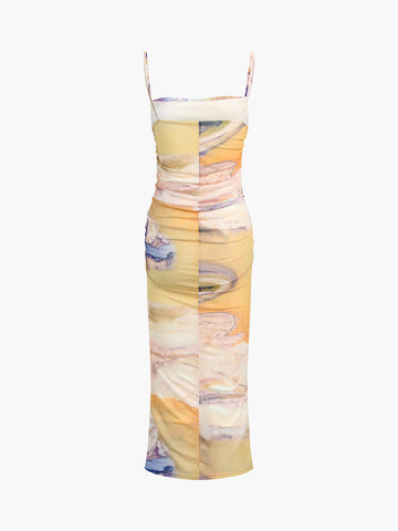 Elegante Erscheinung | Granite Tie Dye Mesh Midikleid