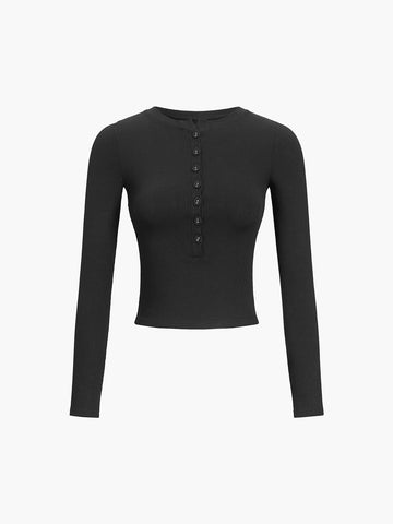 Marie | Langarm-Crop-Shirt mit Knopfleiste