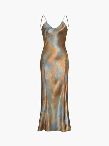 Eleganz erleben | Neptun Satin Langes Kleid mit offenem Rücken