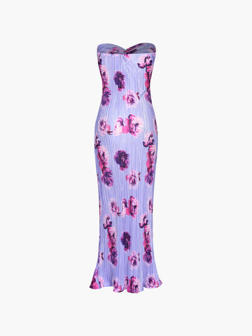 Clara | Elegantes Maxikleid mit floralem Plissee und Twist-Tube