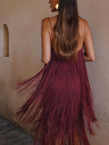 Florentine | Kurzes Kleid mit offenem Rücken und Fransen