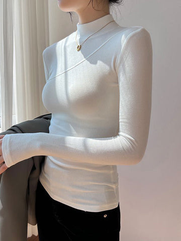 Eleganz erleben | Vanille Mock Neck Langarm Top