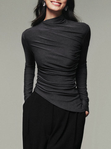 Maximilian | Elegantes Langarmhemd mit asymmetrischem Kragen und Drapierung