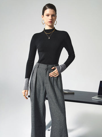 Leonie | Elegantes langärmliges Strickoberteil mit Kontrastmanschette