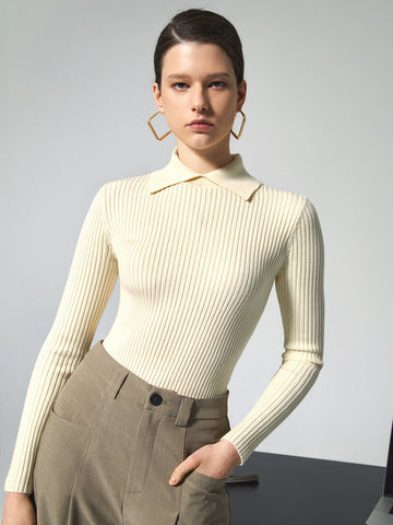 Eleganz erleben | Vanilla Polo Langarm-Strickoberteil