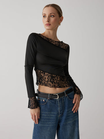 Isabella | Elegantes Patchwork-Lace Oberteil mit langen Ärmeln
