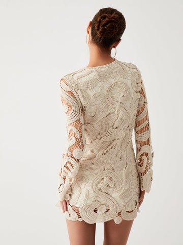 Clara | Elegantes Gehäkeltes Paisley-Kleid mit langen Ärmeln