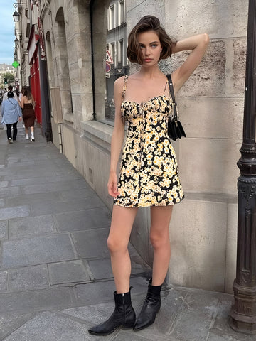 Daisy | Kurzarm Kleid mit Blumendruck