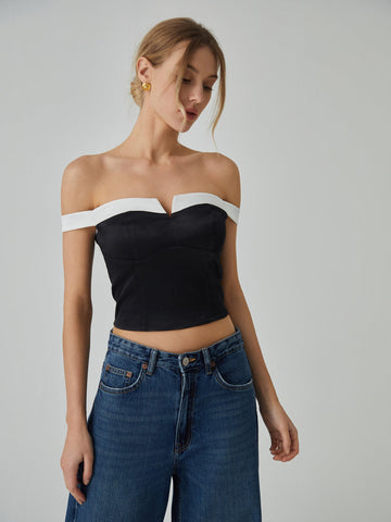Clara | Off-Shoulder Bluse mit Kontrastabschlüssen