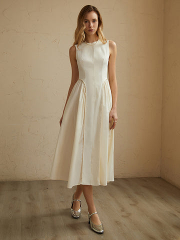 Emily | Ärmelloses Midikleid mit Taschen und Falten