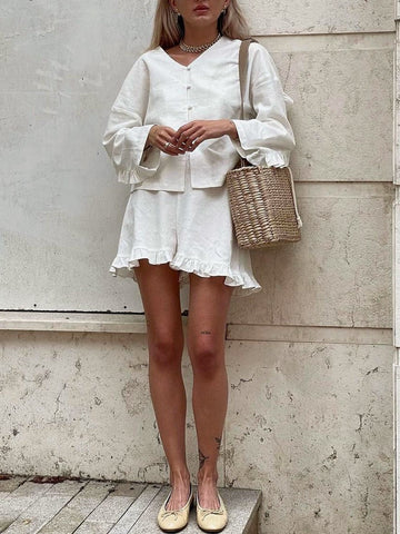 Livia | Rüschendekor Baumwoll-Shorts-Set