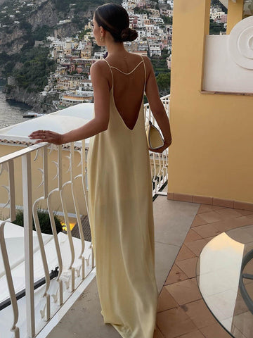 Clara | Elegantes rückenfreies Maxi-Kleid aus Satin