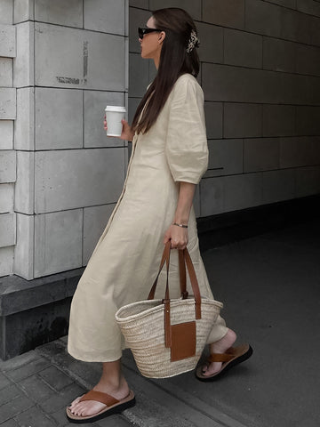 Lena | Elegantes Maxikleid aus Baumwolle und Leinen