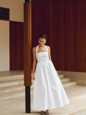 Leni | Elegantes Maxikleid aus Baumwolle und Leinen