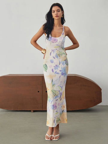 Ella | Romantisches rückenfreies Maxikleid mit floralem Druck