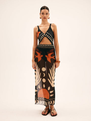 Laura | Stylischer Maxirock mit Vogelprint - Luftiger Mesh Rock für Damenmode