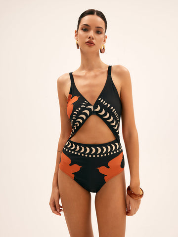 Leni | Badeanzug mit Vogel-Print und Cutout-Design