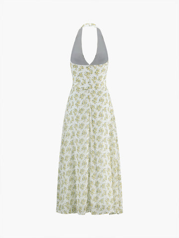 Clara | Boho Multi Floral Halter Midi-Kleid
