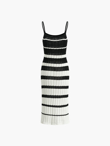 Clara | Midi-Strickkleid mit zweifarbigen Streifen