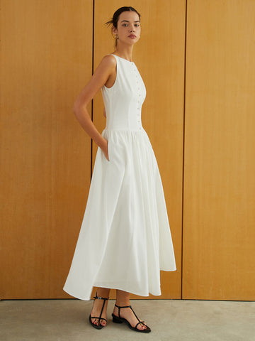 Clara | Elegantes Maxikleid mit Knopfleiste und praktischen Taschen