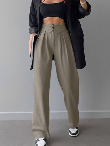 Moritz | Elegante Straight Leg Business Hose Damen - Stylische Bürohose mit Faltbund