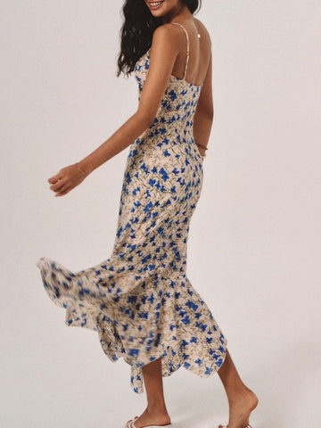 Clara | Romantisches Blumenmuster Kleid mit unregelmäßigem Saum