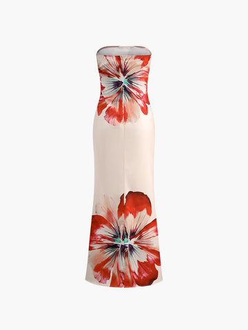Laura | Florales, schulterfreies Maxikleid