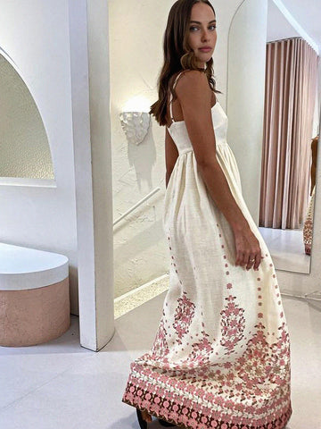 Linda | Florales Maxikleid mit Spaghetti-Trägern