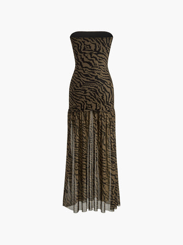 Clara | Trägerloses Mesh Kleid mit Tiger Print