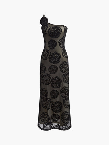 Emilia | Asymmetrisches Jacquard-Kleid mit Blumenmuster