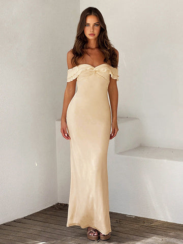 Clara | Off-Shoulder Rüschensaum Maxikleid