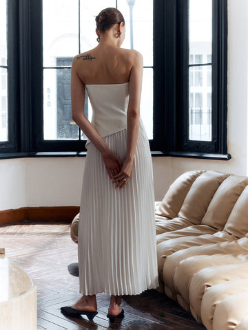 Mara | Elegantes Faltenkleid ohne Träger mit Schlitz