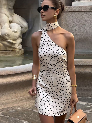 Eleganz | Asymmetrisches Satin Polka Dot Kleid