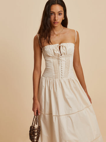 Emilia | Plissiertes Baumwollkleid mit tiefem Ausschnitt