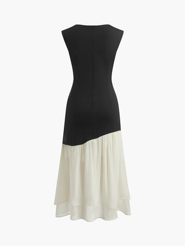 Mia | Zweifarbige Plissierte Midi-Kleid