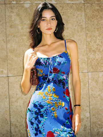 Mia | Gedrucktes Spaghetti-Träger Midi-Kleid
