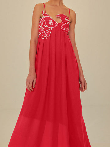 Emily | Besticktes Midi-Kleid mit Spaghetti-Trägern